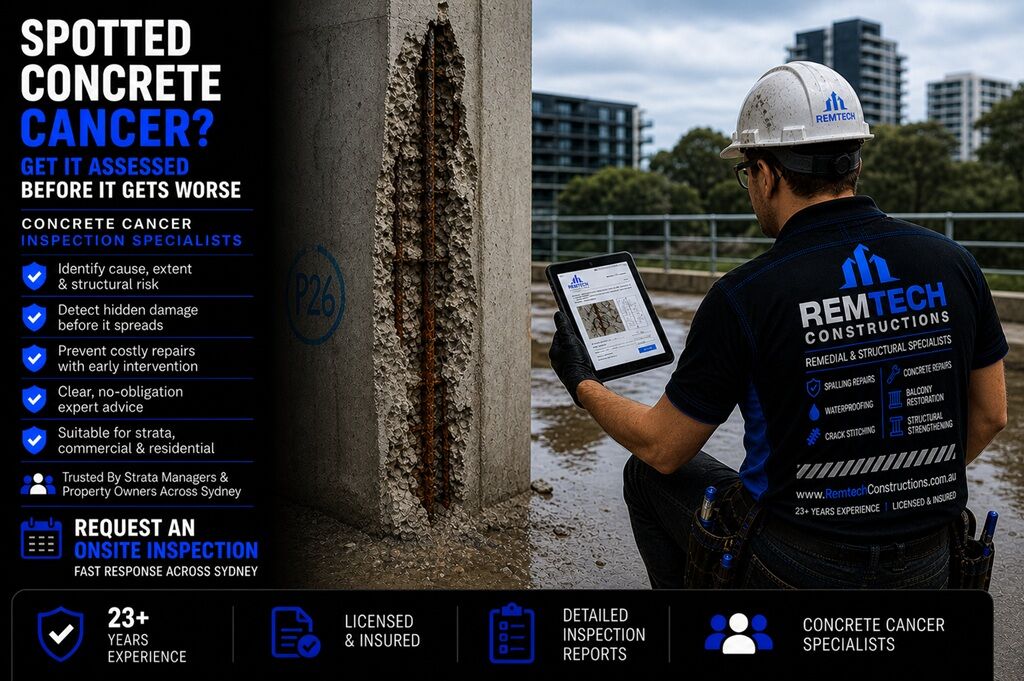 Home 57 Book A Concrete Cancer Inspection In Sydney - Spotted Concrete Cancer We've Got It Covered! Contact Remtech Constructions Now!