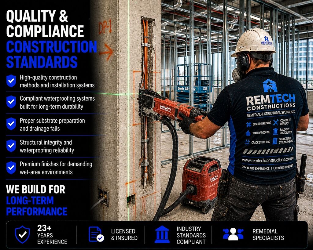 Construction: Bathrooms And Balconies 4 Quality & Compliance Construction Standards - Remtech Constructions