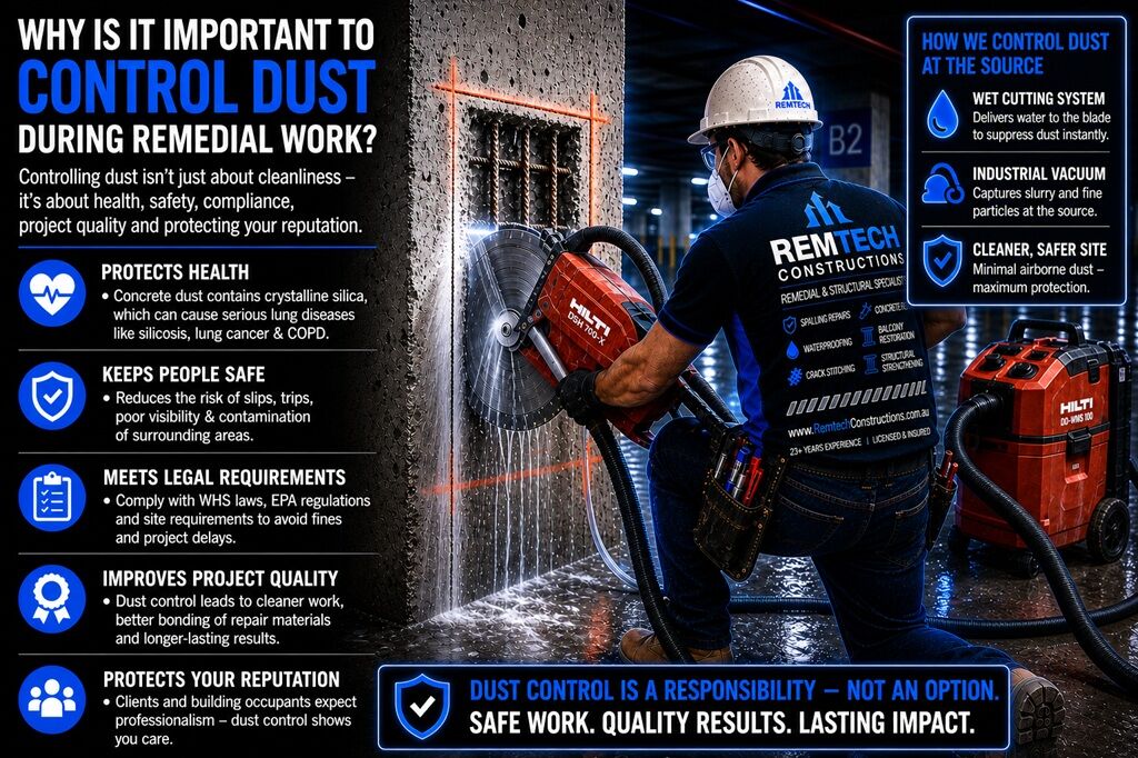Dust-Controlled Explained 1 Why Is It Important To Control Dust During Remedial Work - Remtech Constructions